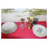 PAINTED PLATES, CANDLE STICK HOLDERS.