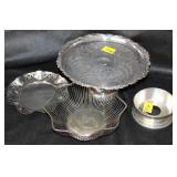 4 PC SILVER PLATER CAKE STAND AND ASSORTED