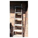 WOODEN LADDER, FLOWER POTS,