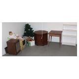 2 END TABLES, CHRISTMAS TREE, COMPUTER