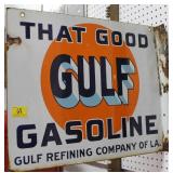 ADVERTISING SIGN "THAT GOOD GULF GASOLINE" "GULF ADVERTISING SIGN "THAT GOOD GULF GASOLINE" "GULF