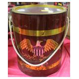 VINTAGE METAL INSULATED BARREL WITH EAGLE DECAL