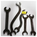 5 VINTAGE OPEN END WRENCHES