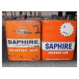 2 VINTAGE GULF SAPHIRE MOTOR OIL CANS 2 VINTAGE GULF SAPHIRE MOTOR OIL CANS