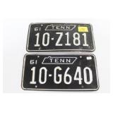 2 - 1961 TENNESSEE LICENSE PLATES 2 - 1961 TENNESSEE LICENSE PLATES