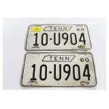 MATCHED SET 1960 TENNESSEE LICENSE PLATES MATCHED SET 1960 TENNESSEE LICENSE PLATES
