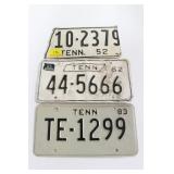 3 TENNESSEE LICENSE PLATES - 1952 IS CUT