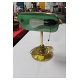 BRASS AND GREEN GLASS SHADE BANKERS LAMP