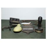 GROUPING: CAST IRON MATCH HOLDER, 2 PAIR ICE GROUPING: CAST IRON MATCH HOLDER, 2 PAIR ICE