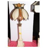 CAST IRON COLUMN STYLE TABLE LAMP WITH STAINED