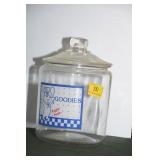 8" GLASS CANDY JAR - "GOODIES - POPPIN