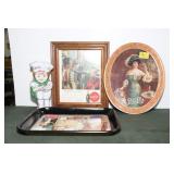 ADVERTISING PICTURE, TRAYS AND TIN COCA-COLA AND