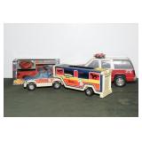 3 TOY TRUCKS NYLINT STABLES TRUCK AND TRAILER,