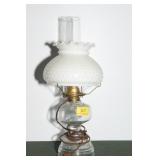ELECTRIFIED OIL LAMP WITH HOBNAIL MILK GLASS ELECTRIFIED OIL LAMP WITH HOBNAIL MILK GLASS