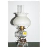 ELECTRIFIED OIL LAMP WITH HOBNAIL MILK GLASS