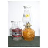 AMBER GLASS OIL LAMP WITH CHIMNEY AMBER GLASS OIL LAMP WITH CHIMNEY