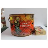 VINTAGE SMOKEY PICNIC GRILL AND BOX OF DIAMOND VINTAGE SMOKEY PICNIC GRILL AND BOX OF DIAMOND