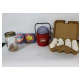 GROUPING: VINTAGE EGG CARTON WITH FAKE EGGS, GROUPING: VINTAGE EGG CARTON WITH FAKE EGGS,