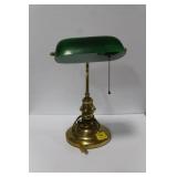 BRASS AND GREEN GLASS SHADE BANKERS LAMP