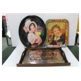 COCA-COLA ADVERTISING MIRRORED TRAY AND 3 COKE COCA-COLA ADVERTISING MIRRORED TRAY AND 3 COKE