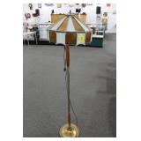 MID CENTURY FLOOR LAMP WITH STAINED GLASS SHADE