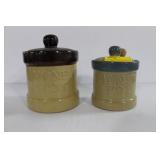 2 STONEWARE HONEY POTS