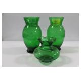 3 FOREST GREEN VASES