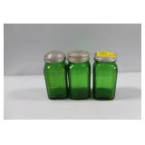3 FOREST GREEN SALT OR PEPPER SHAKERS 3 FOREST GREEN SALT OR PEPPER SHAKERS