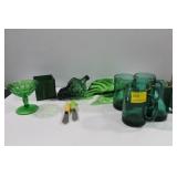 GROUPING: GREEN GLASS: MUGS, SHERBIT, ETC. GROUPING: GREEN GLASS: MUGS, SHERBIT, ETC.