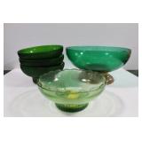 GREEN GLASS BOWLS - 5 PCS. GREEN GLASS BOWLS - 5 PCS.