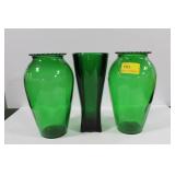 3 FOREST GREEN VASES