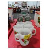 STRAWBERRY DECORATED PITCHER, 6 GLASSES AND 5