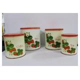 2 VINTAGE TIN CANISTER SETS WITH STRAWBERRY 2 VINTAGE TIN CANISTER SETS WITH STRAWBERRY