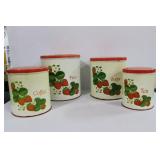 2 VINTAGE TIN CANISTER SETS WITH STRAWBERRY