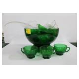 FOREST GREEN PUNCH BOWL, CUPS, BASE, PLASTIC