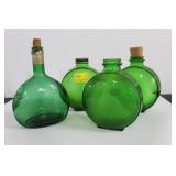 4 GREEN GLASS BOTTLES