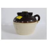 BROWN AND WHITE CROCK BEAN POT - MARKED: USA BROWN AND WHITE CROCK BEAN POT - MARKED: USA
