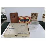 GROUPING: COOK BOOK, CHEESE BOARD, GLASSWARE,