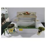 ENAMELWARE PAN WITH COOKIE CUTTERS, SIFTER AND ENAMELWARE PAN WITH COOKIE CUTTERS, SIFTER AND