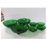 FOREST GREEN "BURPLE" PATTERN BOWLS - 7 PCS