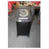 VINTAGE TIN COAL HOD WITH SHOVEL AND BROOM VINTAGE TIN COAL HOD WITH SHOVEL AND BROOM
