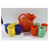 MID CENTURY JUICE SET - FINE RIB BALL PITCHER AND MID CENTURY JUICE SET - FINE RIB BALL PITCHER AND