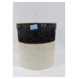 6 GALLON BLUE HEART STONEWARE STORAGE CROCK -