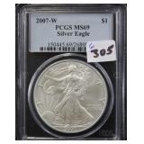 2007-W SILVER EAGLE - PCGS GRADED MS69 2007-W SILVER EAGLE - PCGS GRADED MS69