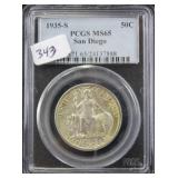 1935-S SAN DIEGO HALF DOLLAR - PCGS GRADED MS65