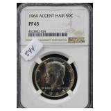 1964 ACCENT HAIR KENNEDY HALF DOLLAR - NGC GRADED