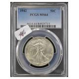 1942 WALKING LIBERTY HALF DOLLAR - PCGS GRADED