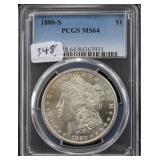 1880-S MORGAN SILVER DOLLAR - PCGS GRADED MS64 1880-S MORGAN SILVER DOLLAR - PCGS GRADED MS64