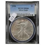 1996 SILVER EAGLE - PCGS GRADED MS66