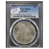 1921 MORGAN SILVER DOLLAR - PCGS GRADED MS64